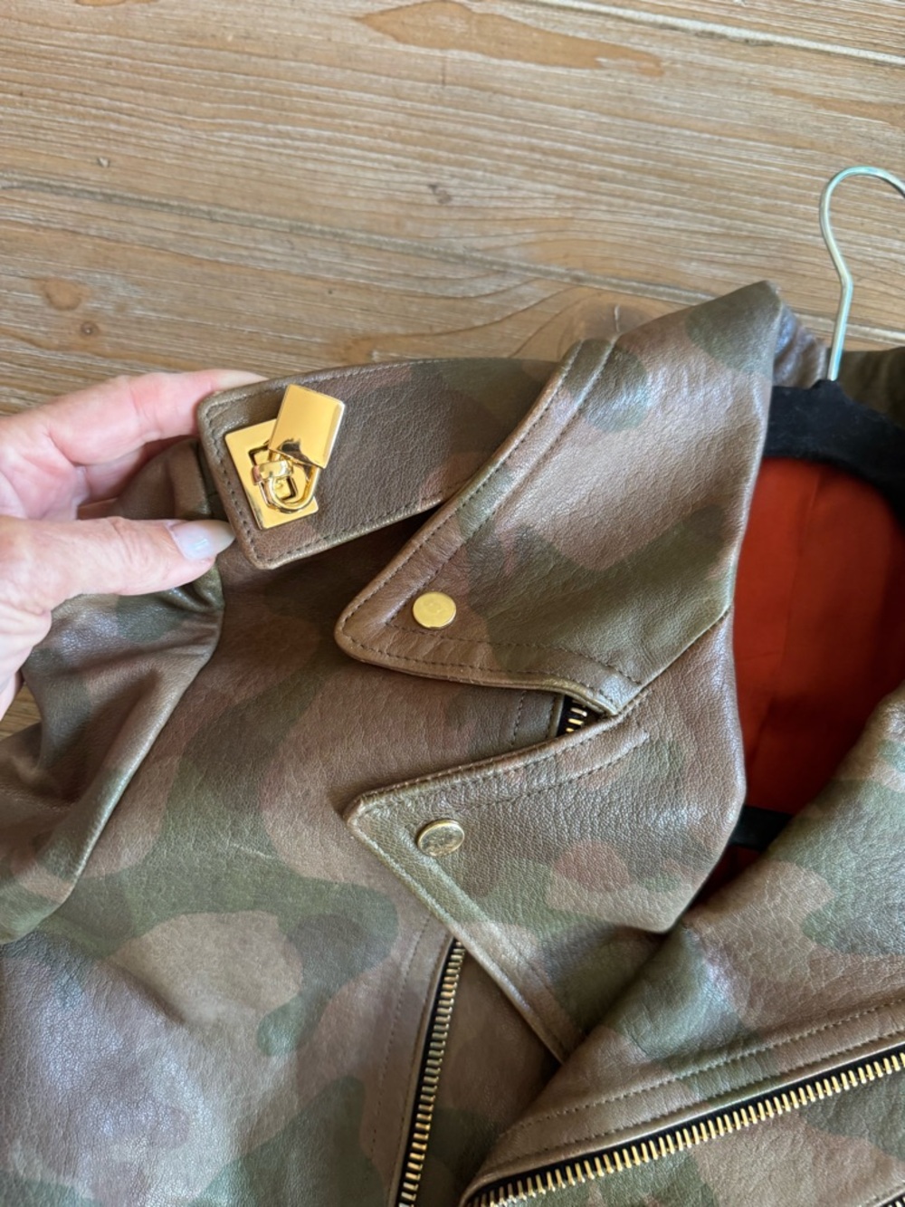 Camo Leather Moto Jacket with Gold Hardware from Kardashian closet/2022 or 2023 - Picture 6 of 11